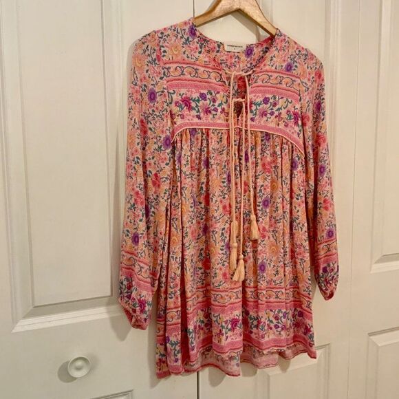 Goodnight Macaroon Sherry Pink Boho Print Long Sleeve Mini Dress Medium - Picture 4 of 10